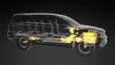 Loop car rotate. visible engine and gear transmission Stock Footage 70813140