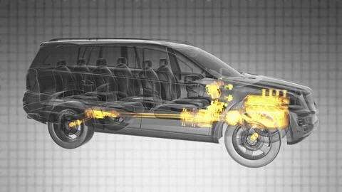 Loop car rotate. visible engine and gear transmission Stock Footage 71270554