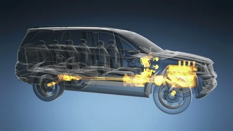 Loop car rotate. visible engine and gear transmission Stock Footage 71449209