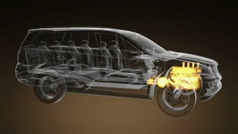 Loop car rotate. visible engine and gear transmission Stock Footage 71450272