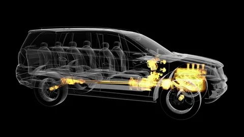 Loop car rotate. visible engine and gear transmission Stock Footage 72277170