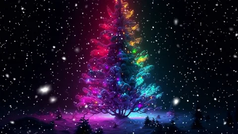 Loop. Christmas tree. Magic. Falling snowflakes. New Year snowflakes. Slowly Vídeo Stock 235544051