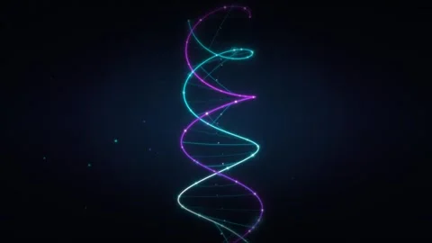 Loop Cinematic AI DNA Helix - Neon Glowing Double Helix Animation 4k Видео 338082494