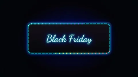 Loop Classic neon Black Friday sign with colorful rainbow marquee lights Stock Footage 340322109