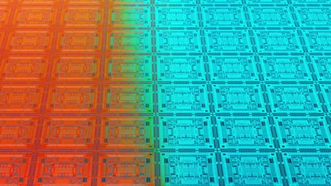 Loop Close-up Wafer Structure Animation – Shimmering Silicon Wafers with Stock Footage 336313146