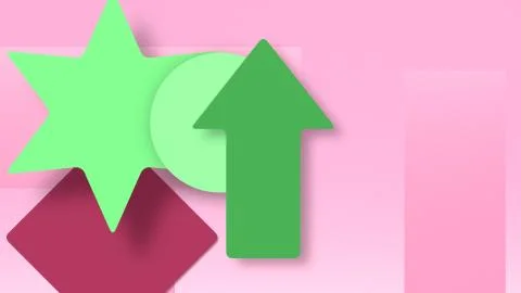 Loop colourful background of different colorful geometric shapes in moving and Illustrazione stock