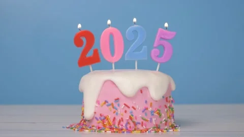 Loop of cute cake with colorful candle number 2025 for new year celebrate party Stock Footage 293292938