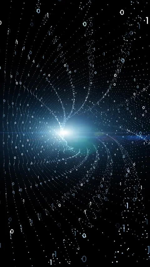 Loop dark digital binary numbers tunnel loop vertical rotation background Stock Footage 345523829