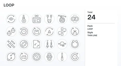 Loop Design Vector Icons featuring 24 PIXEL Perfect Thin Line Style 库存插图