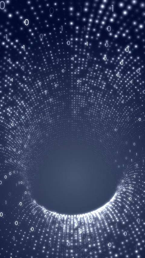 Loop digital binary numbers tunnel vertical motion background 動画素材 347508301