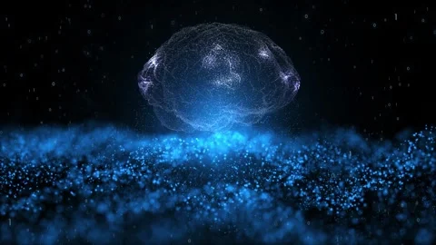 Loop digital dots with binary code rotation and human brain animation Stock Footage 343616054