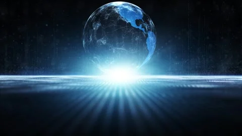 Loop digital futuristic earth sphere in glowing blue cyberspace Stock Footage 341833453