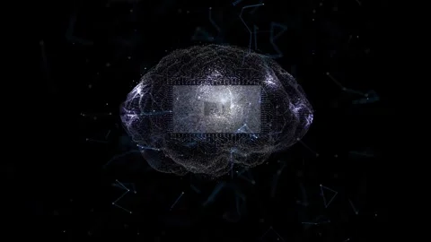 Loop digital human brain cyberspace with ai chip circuits animation Stock Footage 341899310
