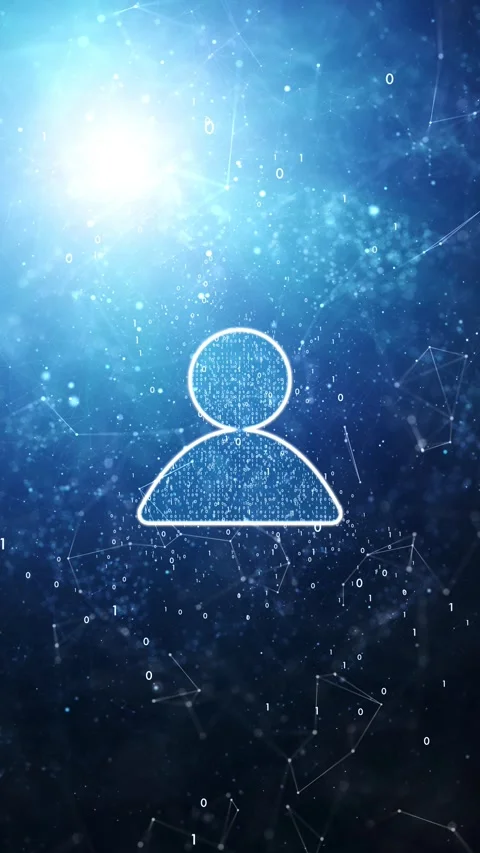 Loop digital people icon binary data vertical animation Stockbeeldmateriaal 346888965