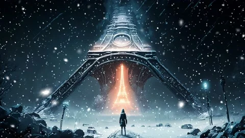 Loop. Eiffel Tower. Future. Loop. Falling snowflakes on Eiffel Tower. Snowflakes Stock Footage 234552890