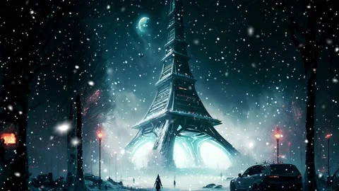 Loop. Eiffel Tower. Future. Loop. Falling snowflakes on Eiffel Tower. Snowflakes Vídeo Stock 234552904