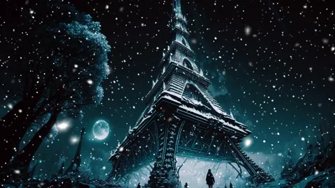 Loop. Eiffel Tower. Future. Loop. Falling snowflakes on Eiffel Tower. Snowflakes Stock Footage 234801948