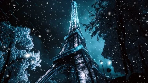 Loop. Eiffel Tower. Future. Loop. Falling snowflakes on Eiffel Tower. Snowflakes Stock Footage 235940097