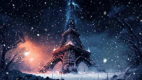 Loop. Eiffel Tower. Future. Loop. Falling snowflakes on Eiffel Tower. Snowflakes Stock Footage 235940128