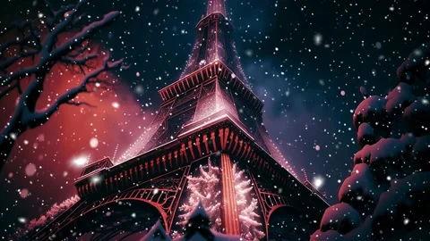 Loop. Eiffel Tower. Future. Loop. Falling snowflakes on Eiffel Tower. Snowflakes Stock Footage 235940134