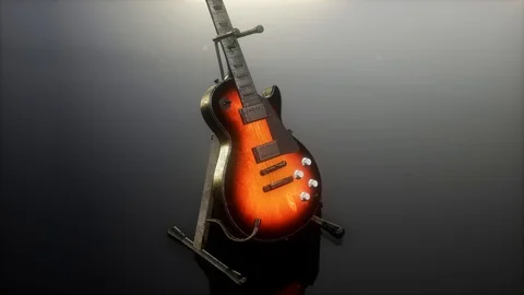 Loop electric guitar in the dark with bright lights Stock Footage 118840428