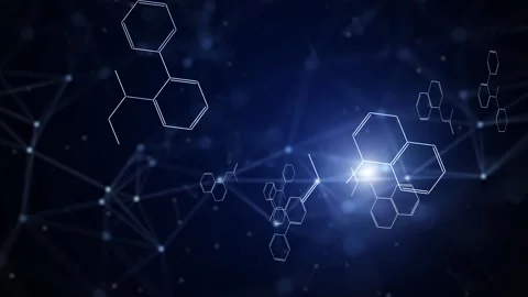 Loop features chemical hexagon bonds on dark blue background Vidéo 341432205