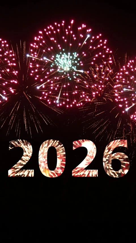 Loop of firework of year 2026 greeting during new year eve countdown celebration Stock Footage 321735811