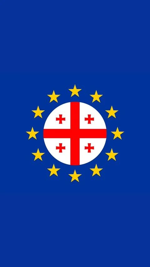 Loop flat 2D animation. Flag of  European Union and Georgia Stock Footage 294635311