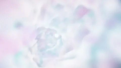 Loop flying through a glowing ethereal emission cavern with soft pastel clouds Stock Footage 347527725
