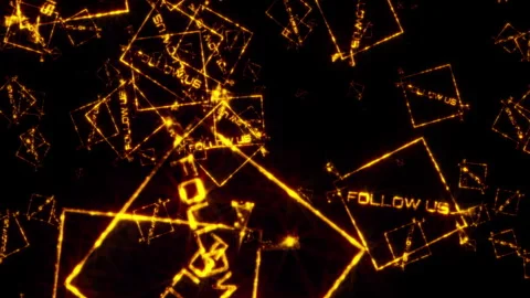 Loop follow us gold particles falling animation on black background Video stock 301414962