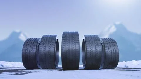 Loop four car wheels drive on a snowy road Illustrazione stock