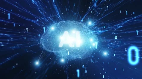 Loop futuristic ai human brain with binary numbers loop motion Stock Footage 345683556