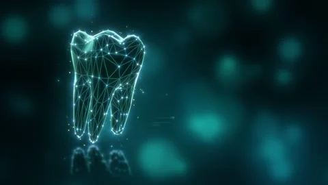 Loop Futuristic Digital Tooth Hologram in Plexus Style on Glowing Blue Video stock 320430709
