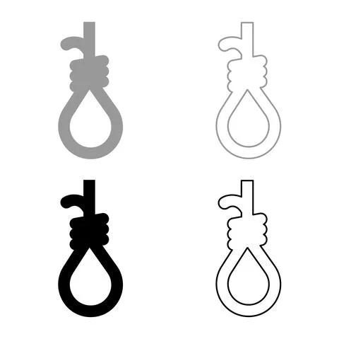 Loop for gallows hangman's noose Rope suicide lynching set icon grey black co Stock Illustration