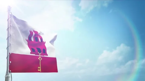 Loop Of Gibraltar Flag Front View And Alpha Stock Footage 302637431