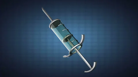 Loop Glass syringe on blue background Видео 36400399
