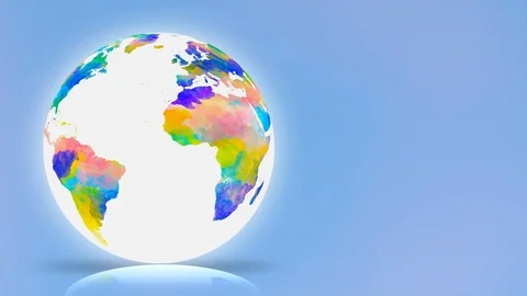 Loop globe ball in fresh colorful watercolor map with glowing light Stock Footage 89786386