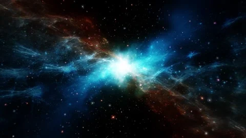 Loop glow blue orange nebula stars space travel abstract background Stock Footage 311985393