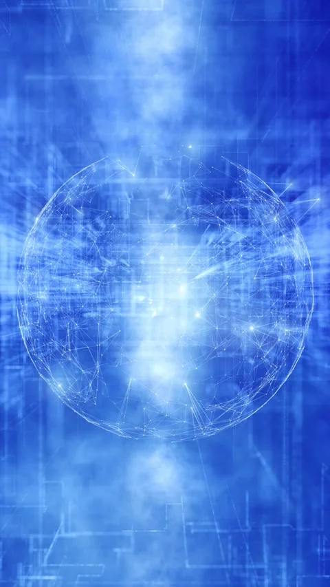 Loop glowing 3d digital lines sphere on blue vertical background Stock Footage 345526268