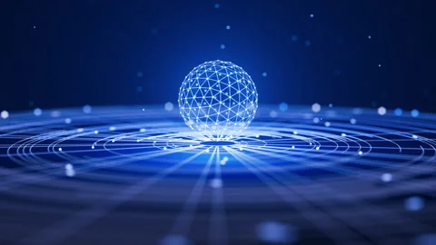 Loop of a glowing digital sphere above a futuristic grid on a dark background. Stock Footage 317502352