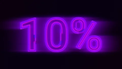 Loop glowing neon ten percent. discount techno background Stock Footage 314433171