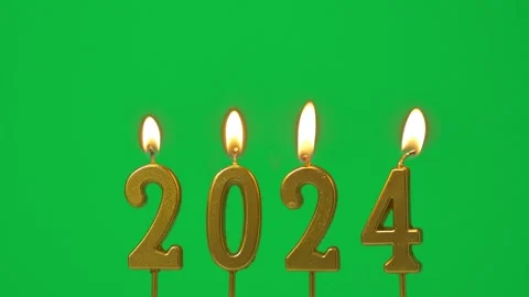Loop golden candle number 2024 for Happy New Year celebrate party green screen Stock Footage 252578167