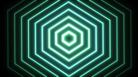 Loop is a green glowing tunnel made of hexagons. techno digital background Stock Footage 314378666
