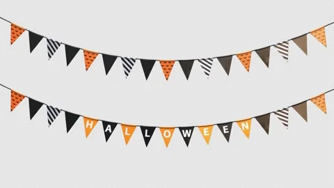 Loop halloween flags hanging on a rope with alpha channel Stock Footage 141319459
