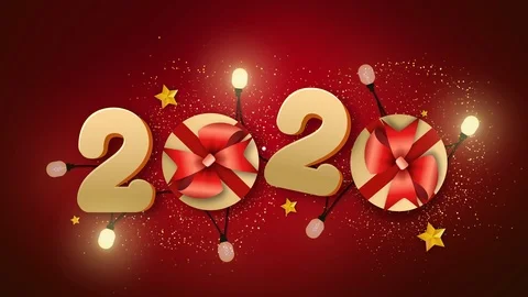 Loop Happy New Year 2020 red background Stock Footage 120342848