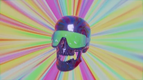 Loop Headbanging Acid Skull Stock Footage 305245107