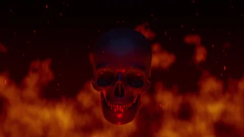 Loop Headbanging Inferno Skull Stock Footage 305326137
