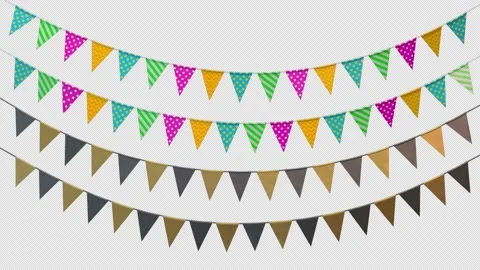 Loop holiday flags hanging on a rope with alpha channel Stock Footage 146190617