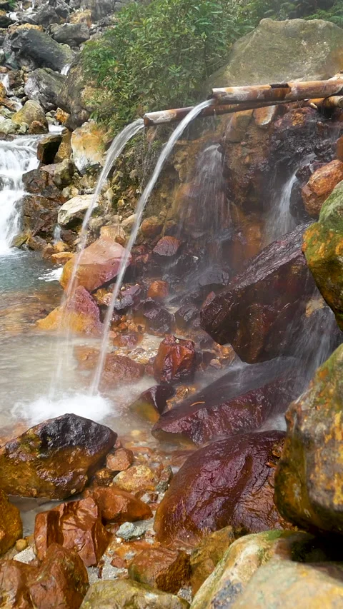 Loop Hot Spring Flow and Steam at Curug Cikawah Geothermal Area Stock Footage 329014369