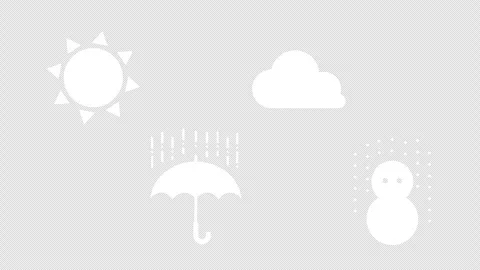 Loop Icon Set for Sunny, Cloudy, Rainy, and Snowy Weather Forecasts Stock Footage 343346882